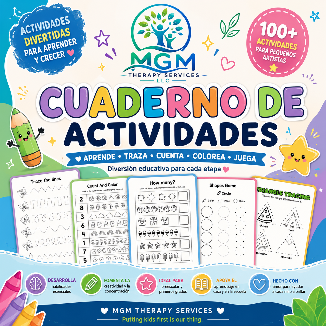 Trace Lines, Letters, Numbers & Shapes Workbook